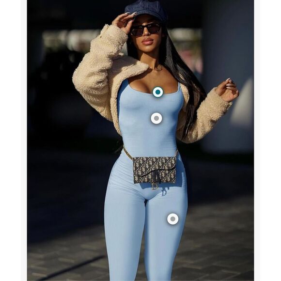 NEW long sleeve Workout Square neck Seamless Yoga Tummy Control Jumpsuit L - Picture 1 of 6